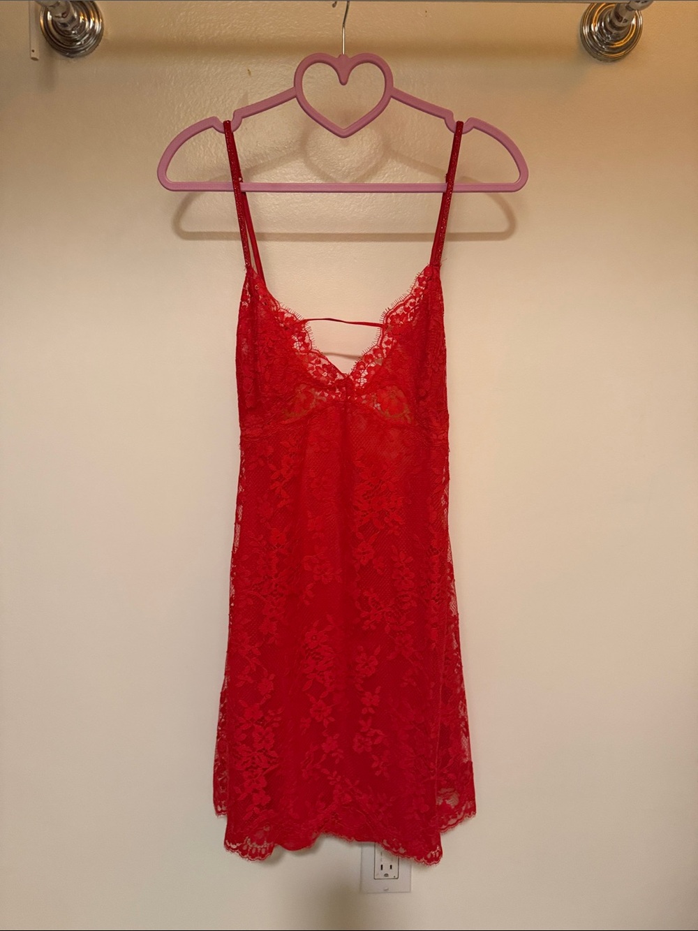 Victoria's Secret Bright Vermillion Twinkle Strap Lace Mini Slip Dress Small